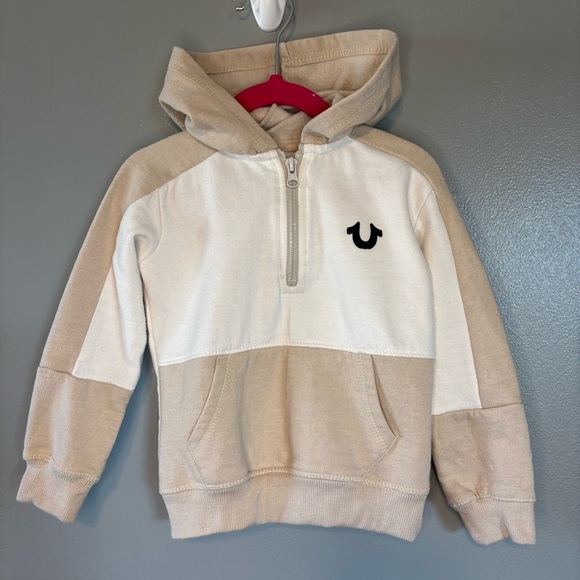 True Religion Other - True Religion Kids 3T Quarter Zip Hoodie White Tan Color Block Toddler